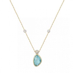 Gold necklace with aqua marine and white gold handmade
