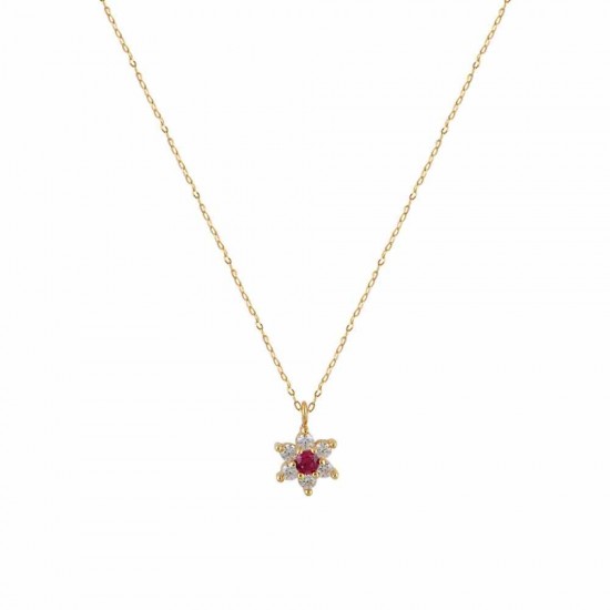 k084 14ct gold star necklace with red and white zircon