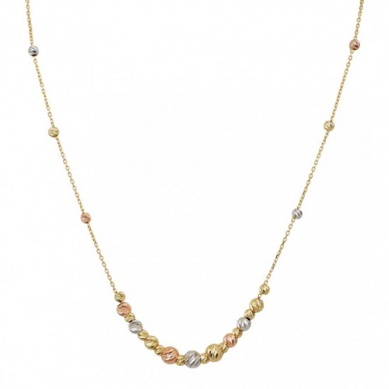 Necklace gold pink and white diamond balls handmade