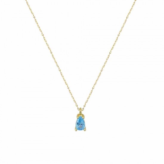 14ct gold drop necklace with blue zircon kol107