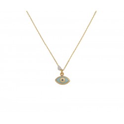 Gold eye necklace with enamel and pearl K14