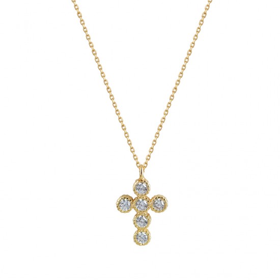 Cross with 14 carat gold chain with zirconia