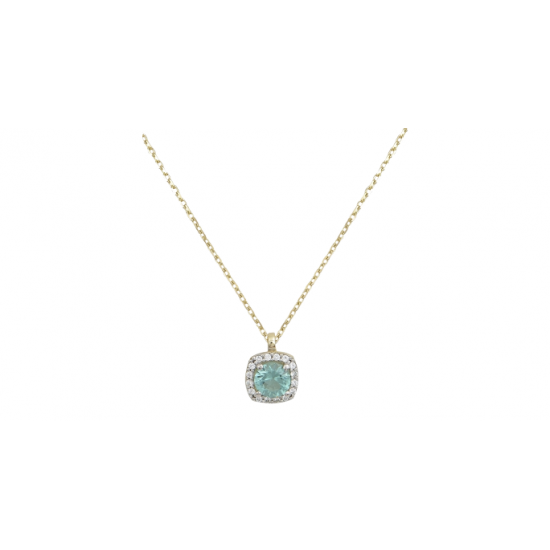 Gold Rosette Necklace With Blue and White Zircons K8155