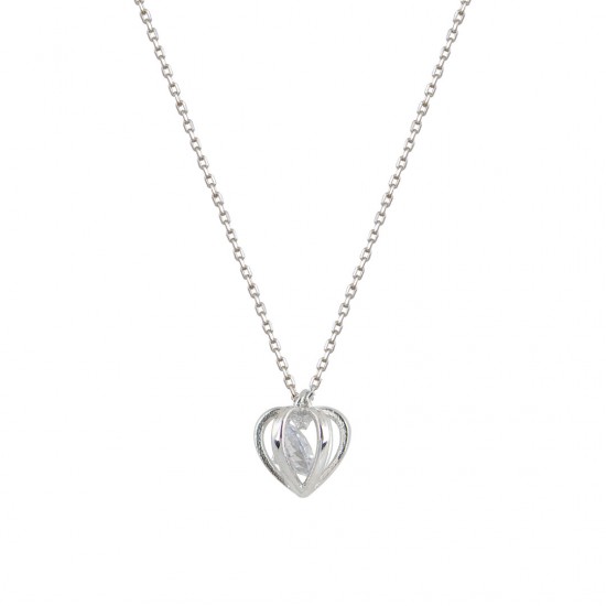 White gold necklace in the shape of a drop with internal white zircon