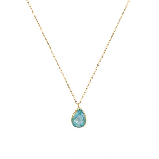 14k gold necklace with blue topaz and handmade chain