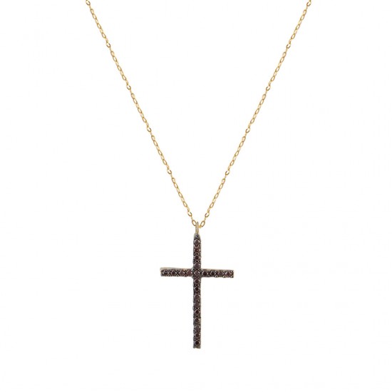 Cross necklace with chain and brown black zirconia
