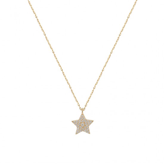 14ct gold star necklace with white zircon