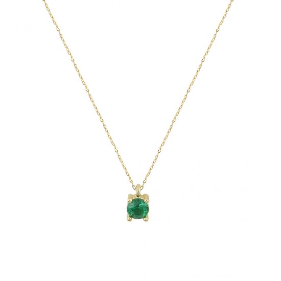 14k Gold Necklace with zirconium green kol108