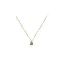 Necklace gold 14k single stone with green zirconium K8148