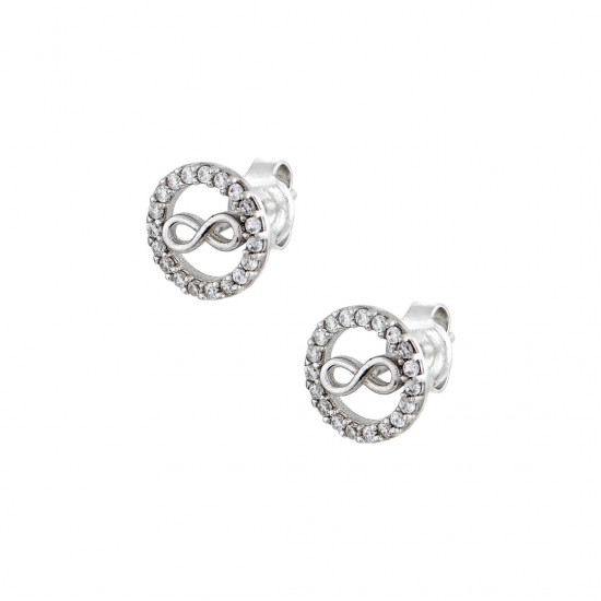 Earrings 14ct white gold earrings with white zirconia rosette