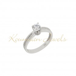 14K White Gold Single Stone Engagement Ring With Zirconia d196