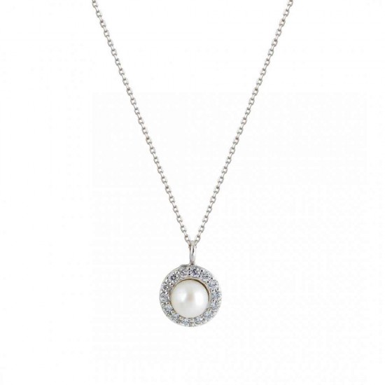14ct white gold rosette pearl necklace