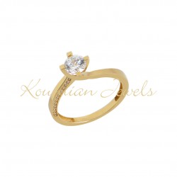 14K Gold Single Stone Engagement Ring With Zircon d183