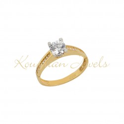 14K Gold Single Stone Engagement Ring With Zircon d184
