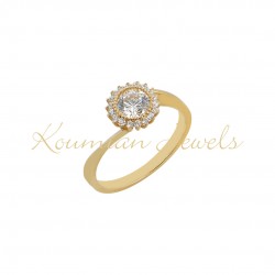 14K Flame Gold Single Stone Ring With Zircon d195