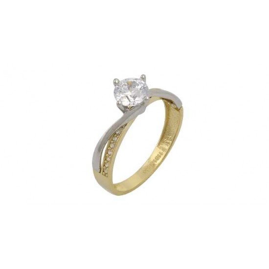 Single Stone Engagement Ring 14K Gold Flame D8210