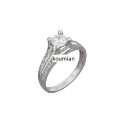 Single Stone Ring 14K White Gold With Zircon D8206