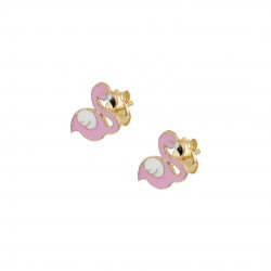 Children's Gold Stud Earrings 9K Goose pink enamel sk176