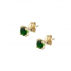 9K Gold Studded Single Stone Earrings With Green Zircons sk137