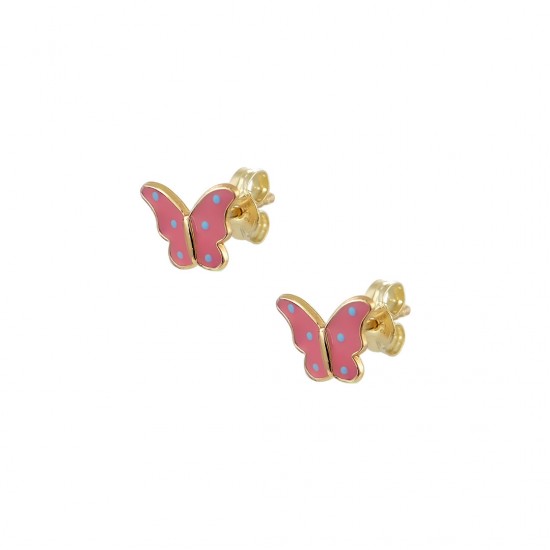 Children s Gold Stud Earrings 9K Butterfly With Enamel sk155