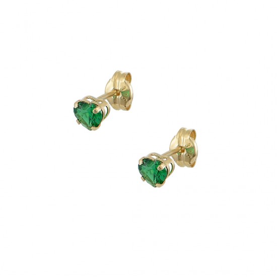 9K Gold Stud Earrings Heart With Green Zircon sk145