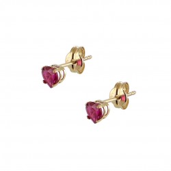 9K Gold Stud Earrings Heart With Red Zircons sk129