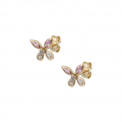 9K Gold Stud Earrings With Pink Zircon White sk150