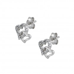 Earrings studded with white gold heart and white zircons 