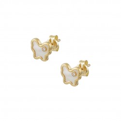 Children's Gold Stud Earrings 9K Butterfly Ivory sk164