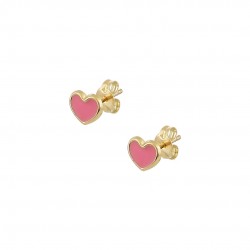 Σκουλαρίκια Παιδικά Χρυσά Καρφωτά 9Κ Καρδιά σμάλτο ροζ sk166