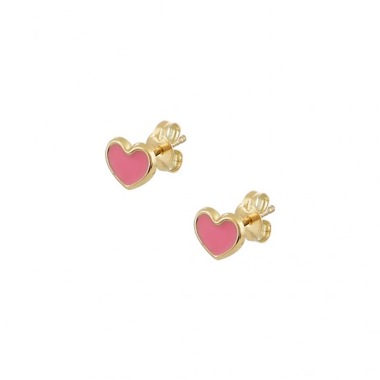 Earrings Children s Gold Studded 9K Heart pink enamel sk166