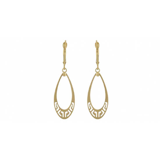 Meander greka 14k gold koumian handmade dangle earrings ell8005