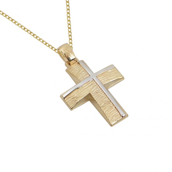 14K gold christening cross with chain for boy white side