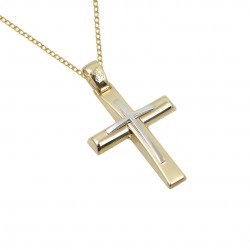 Christening cross with 14k gold chain with white gold for boy