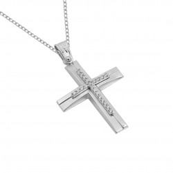 Christening cross white gold 14 k with chain for girl with zircon