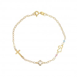 14K Gold Bracelet With mother of pearl cross heart