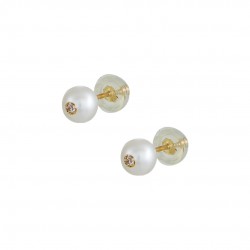 14K GOLD EARRINGS WITH PEARL 6 6,5MM I AND INTERIOR ZIRCON 