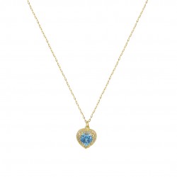 Heart necklace 14k gold with blue and white zircons k121