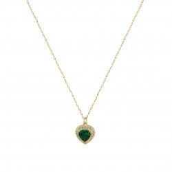 Heart necklace 14 carat gold with green and white zircons k120