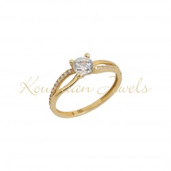14K Gold Single Stone Engagement Ring With Zirconia d189