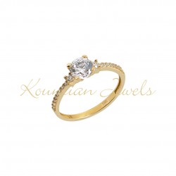 14K Gold Single Stone Engagement Ring With Zircon d191