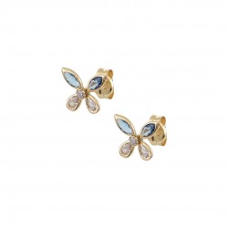 9K Gold Stud Earrings With Zircon Flowers sk170