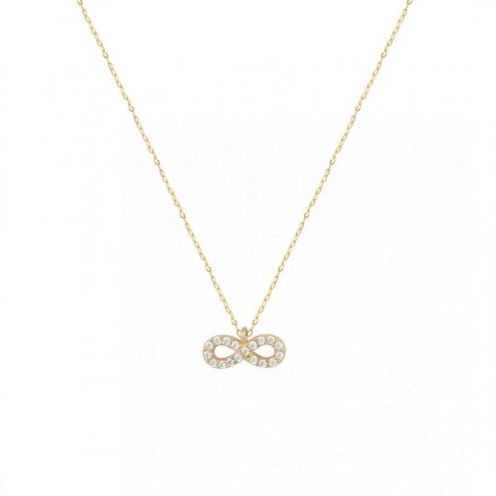 Infinite 14 carat gold Necklace with white zircons