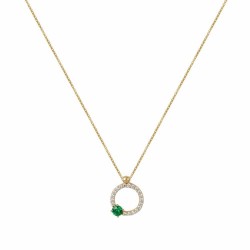 14k circle gold necklace with zircon green and white