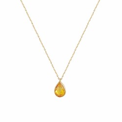 14k gold drop necklace with yellow topaz with handmade chain