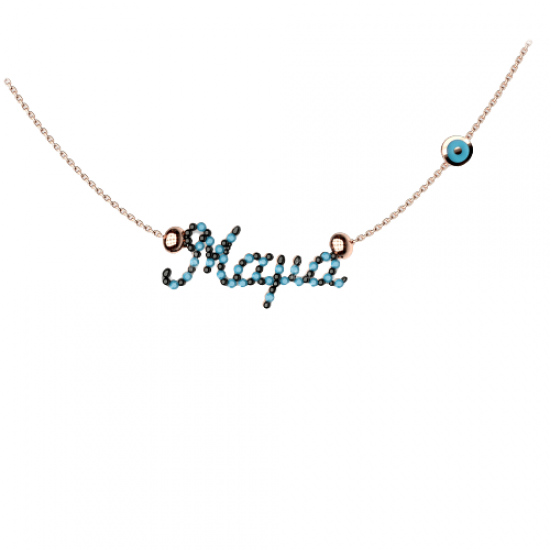 Mother s necklace with turquoise crystals silver 925 and target eye