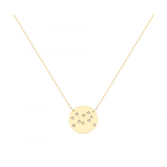 Zodiac Gold Necklace With Libra Constellation With K9 Chain with Zirconia Σ14256