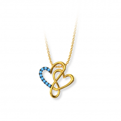 Heart necklace Infinity silver Gold plated with blue stones E5758