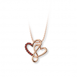 Heart Necklace Infinity Silver Plated Rose Gold with Red Stones E57584K