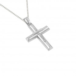 Baptismal Cross With Chain 14K White Gold For Cumian Girl s249